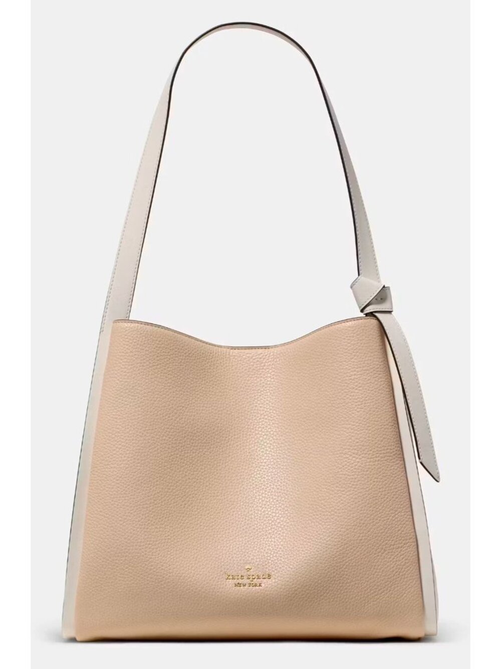 S Kate Spade Knott Large Shoulder Bag Beige & Ivory Leather Purse KM662 NWT $399